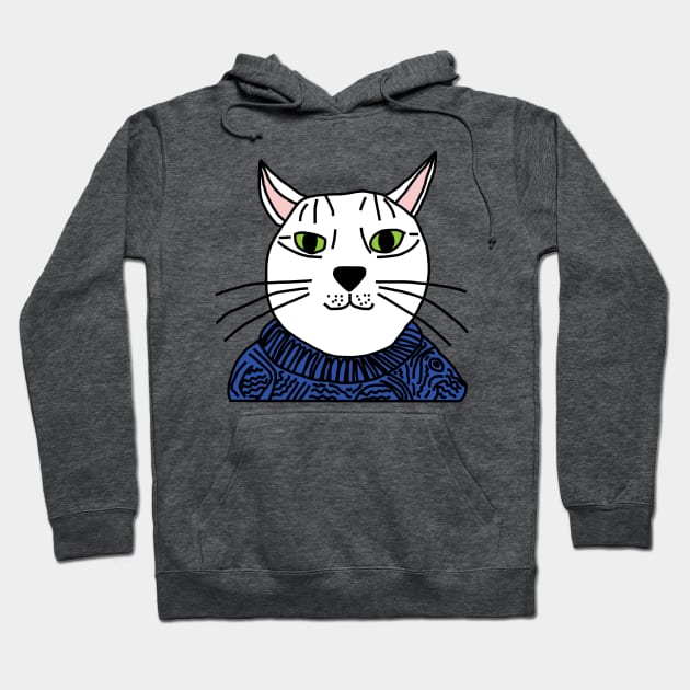 Portrait of Blue Sweater Cat Hoodie by ellenhenryart